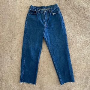 Vintage Medium Wash Raw Rem Cropped Levi Jeans